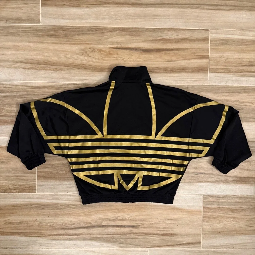 Adidas Originals Black Gold Large Logo Cropped Track Jacket Women's Large FS7220 - Picture 1 of 7